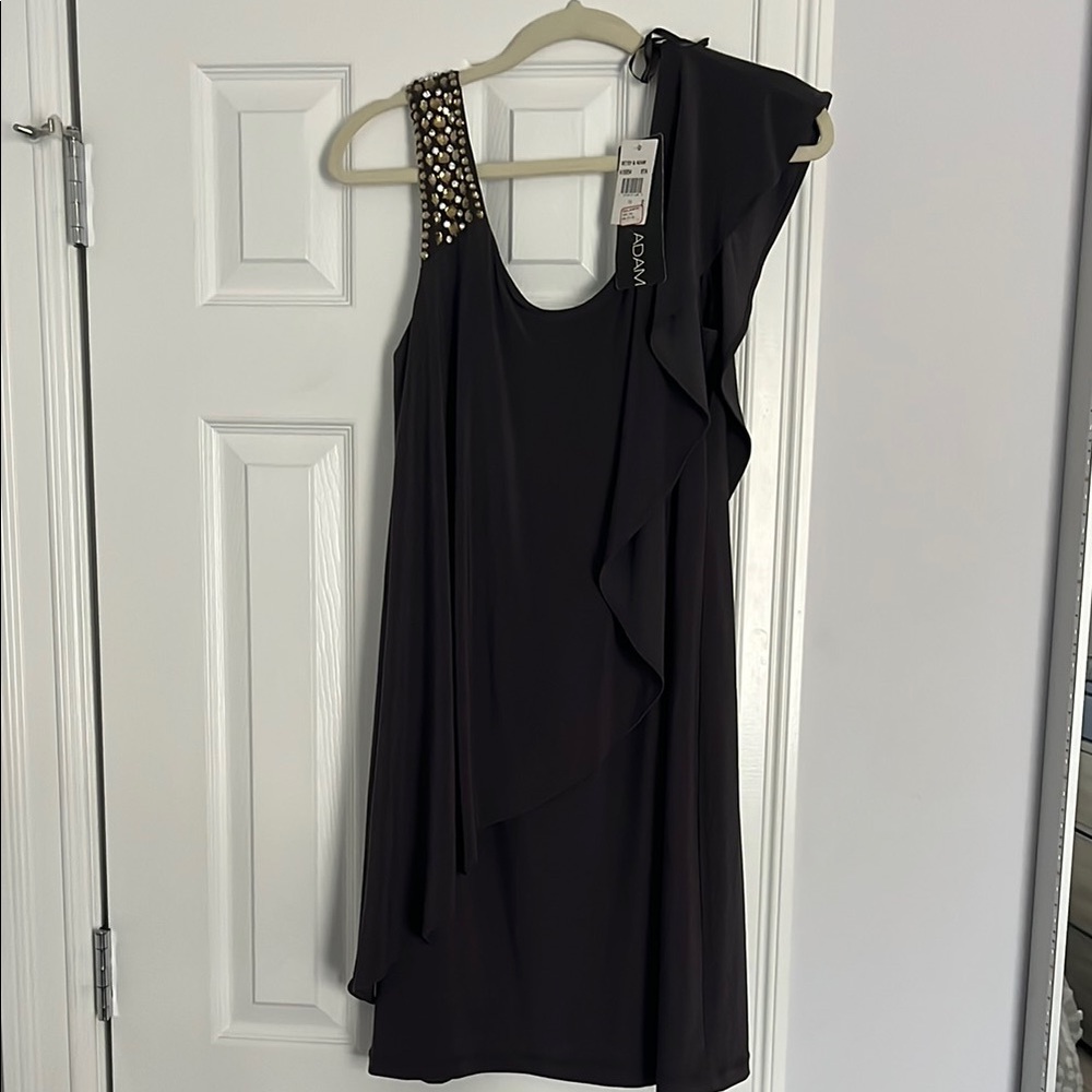 Betsy & Adam Black One Shoulder Cocktail Dress
